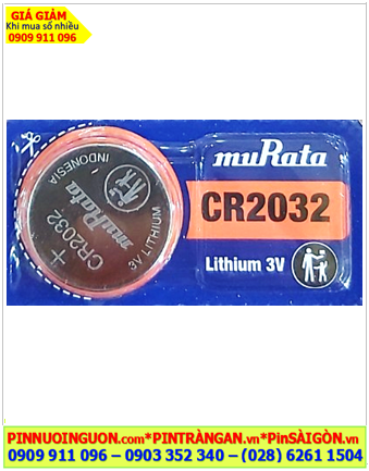 MuRata CR2032, Pin 3v lithium MuRata CR2032 (220mAh-3v) chính hãng _Xuất xứ Indonesia